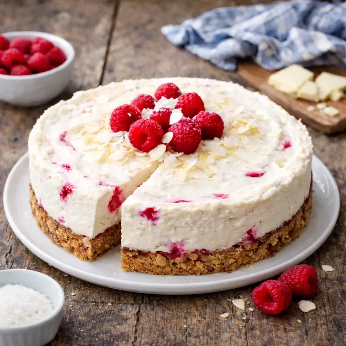 White chocolate and raspberry cheesecake